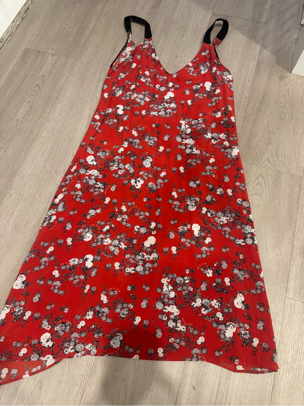 Rag & Bone Red Floral Slip Dress with Black Straps